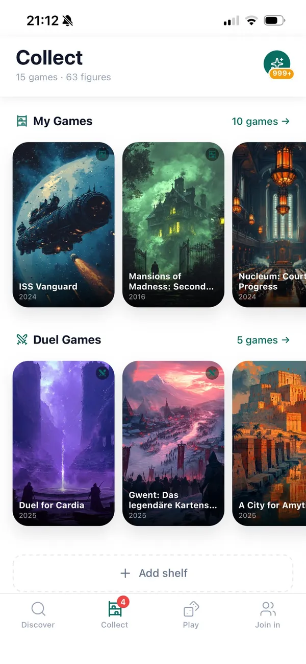 Shelves and wishlist in the Lunedo app
